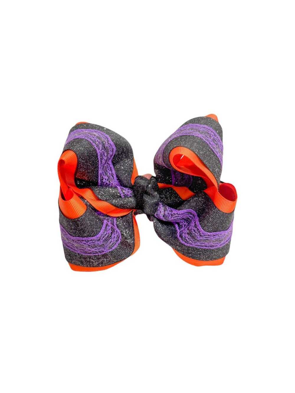 Handmade Halloween Boutique Bow | Black Glitter, Orange, Purple Lace Clip